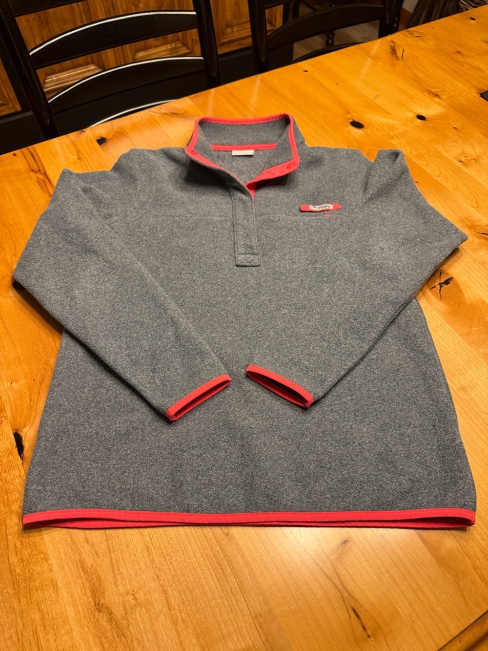Columbia PFG Gray Quarter-Snap Pullover with Pink Trim.